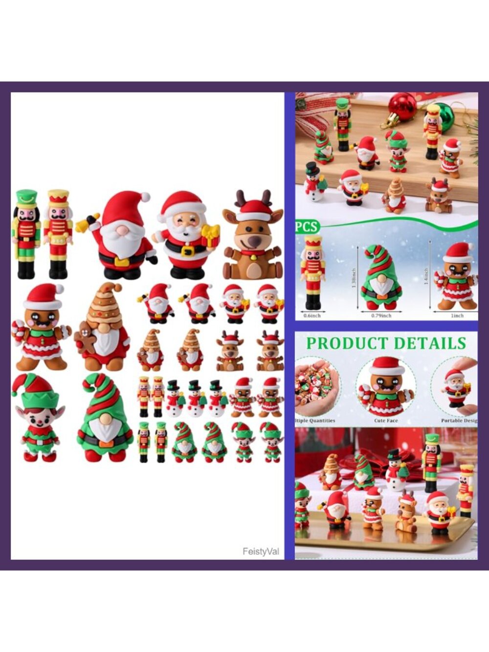 Christmas Figurines 30 Pc Nutcracker Santa Snowman Gnome Mini PVC Ornaments